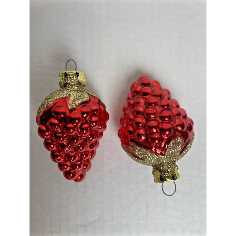 2 Small Vintage Strawberry Cluster Mercury Glass Christmas Ornaments